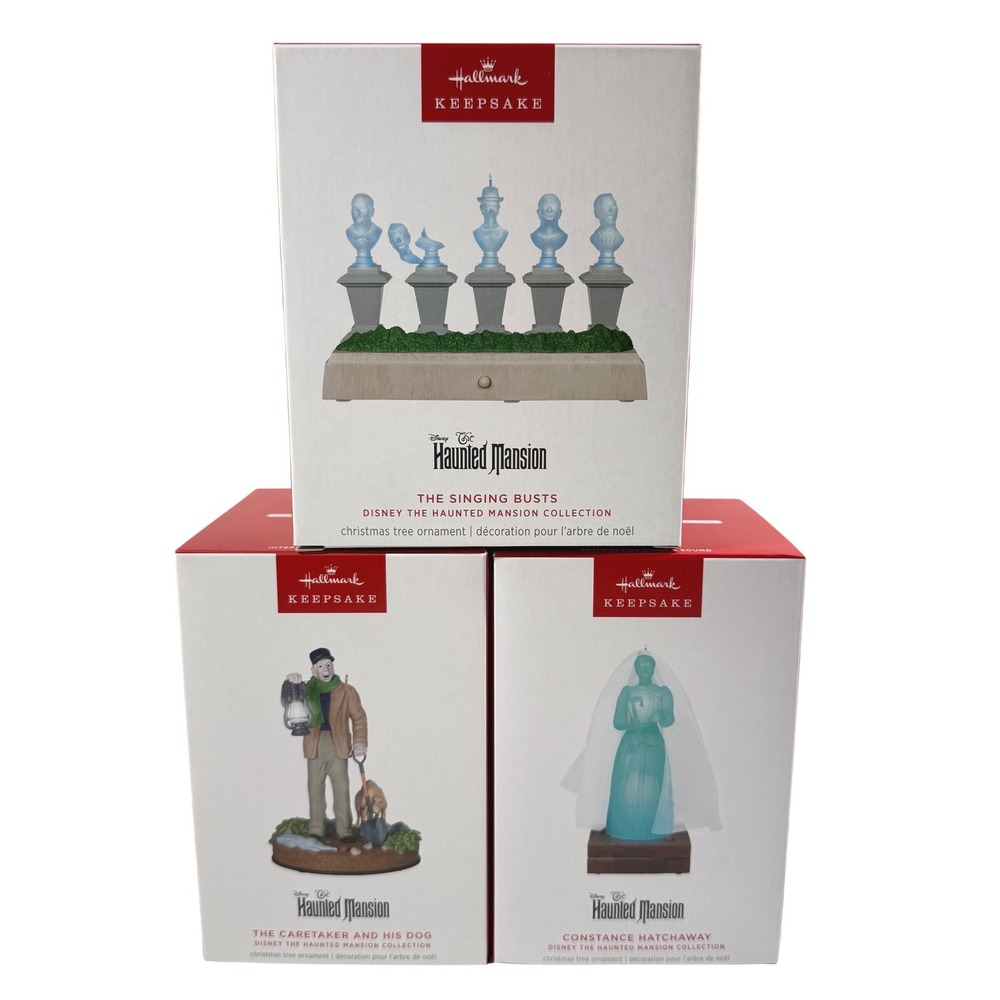 3 Hallmark Disney Haunted Mansion Ornaments Singing Busts Constance Caretaker